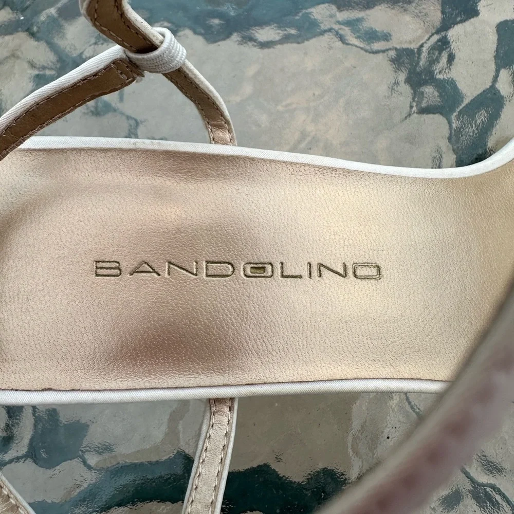 SALE: Bandolino Satin Sandals, low heel 2 1/2”, Off White